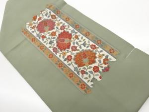 未使用品　塩瀬金彩縞に花唐草模様名古屋帯